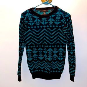 Forever 21 Vintage Style Geometric Sweater Green and Black Size S